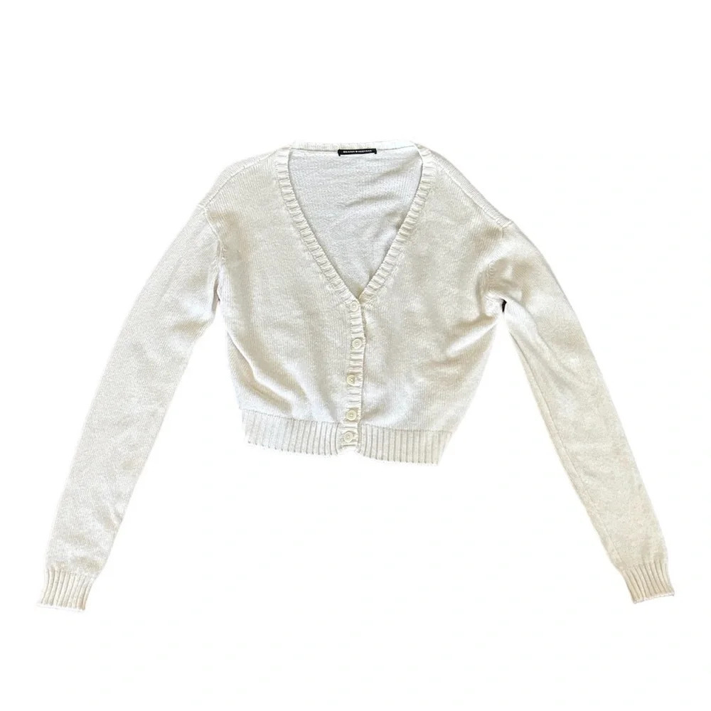 brandy melville white knitted wool blend button down sweater cardigan one size
